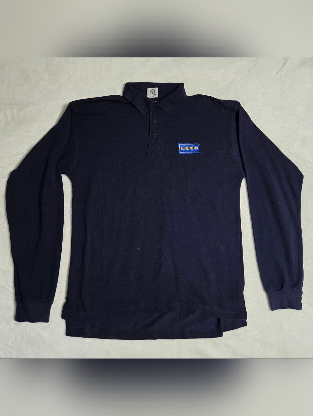Vintage Blockbuster Video Employee Long Sleeve Polo Shirt Adult Medium Blue Logo